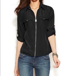 Michael Kors long sleeved Dog tag Zip up shirt